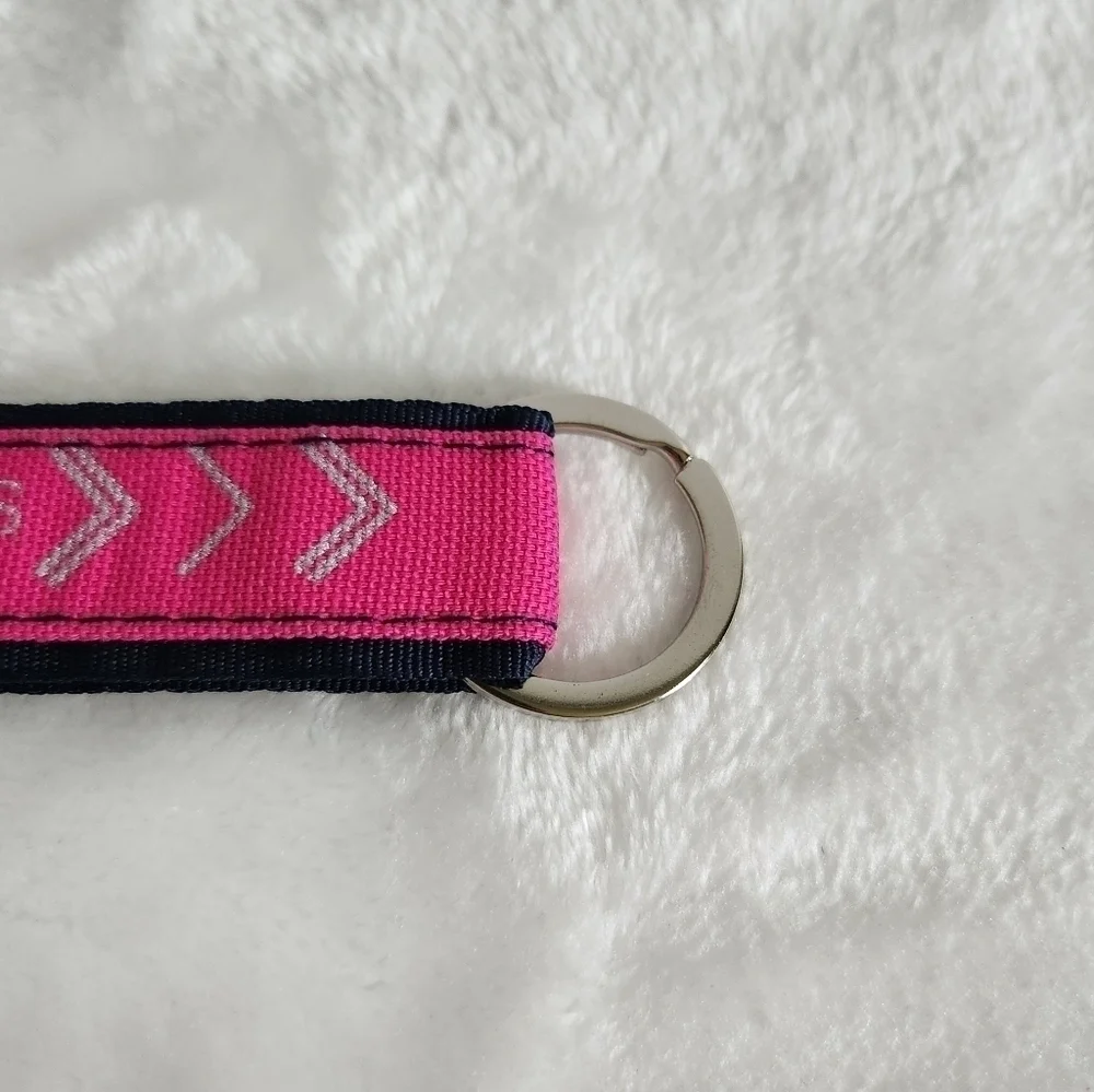 Thirty-One Hang It Up Pink Black Silver Girls Goals Cotton Key Fob Wristlet NWT